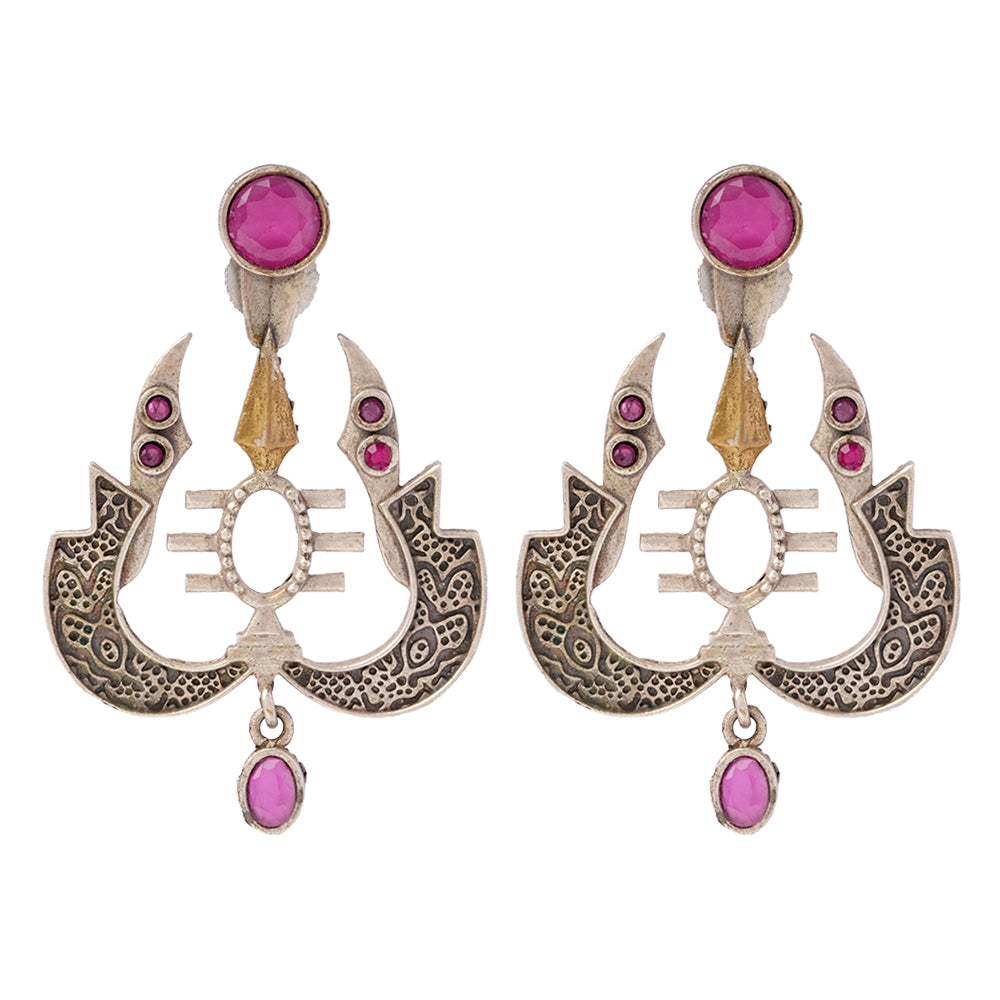 Shivangi- Silver Brass Oxidised dangler earrings