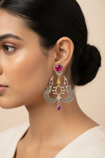 Shivangi- Silver Brass Oxidised dangler earrings