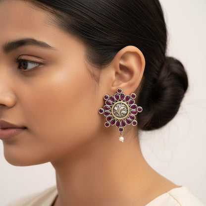 Naadini- Silver Brass Pearl stud earrings