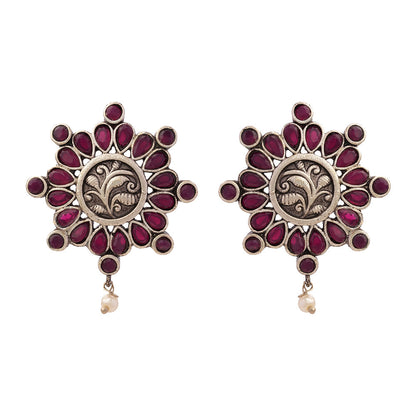 Naadini- Silver Brass Pearl stud earrings