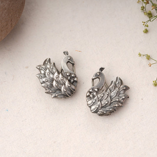 MorSundari – Silver Brass Oxidised Ear Cuff Stud Earrings