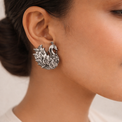 MorSundari – Silver Brass Oxidised Ear Cuff Stud Earrings