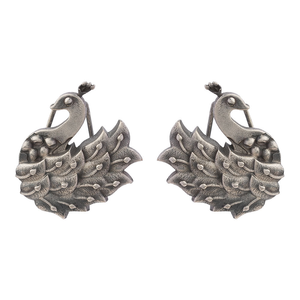 MorSundari – Silver Brass Oxidised Ear Cuff Stud Earrings