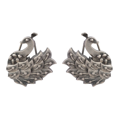 MorSundari – Silver Brass Oxidised Ear Cuff Stud Earrings