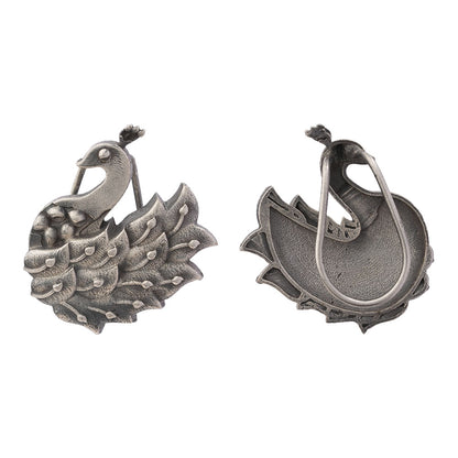 MorSundari – Silver Brass Oxidised Ear Cuff Stud Earrings