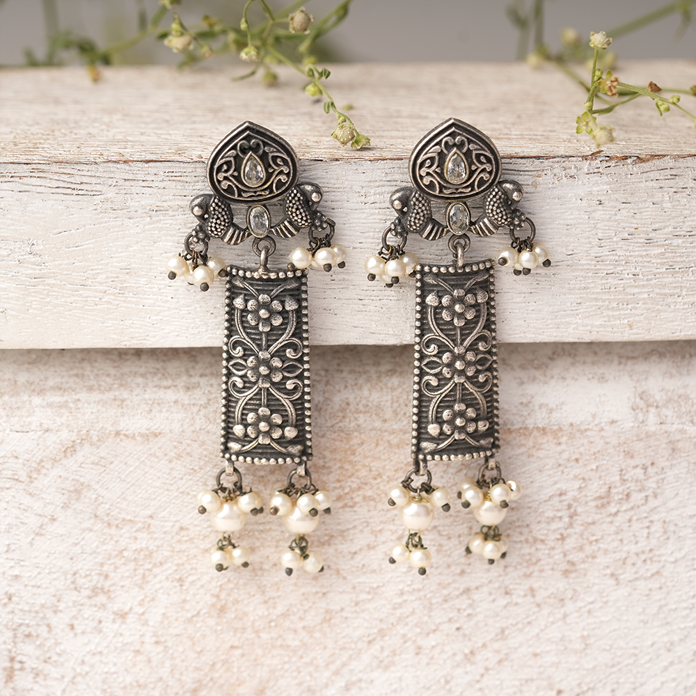 Aamulya- Silver Brass Pearl dangler earrings