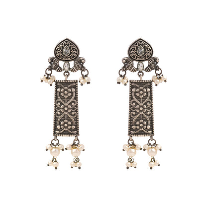Aamulya- Silver Brass Pearl dangler earrings