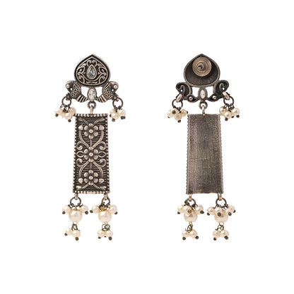 Aamulya- Silver Brass Pearl dangler earrings