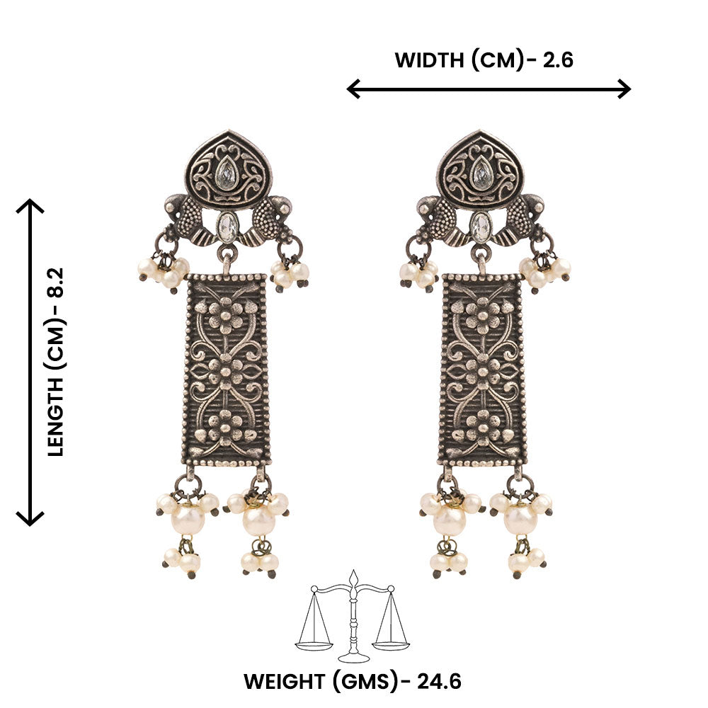 Aamulya- Silver Brass Pearl dangler earrings