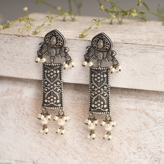 Aamulya- Silver Brass Pearl dangler earrings