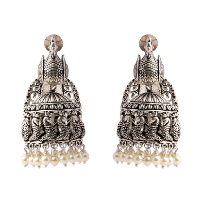 MorLekha- Silver Brass Oxidised Jhumka earrings