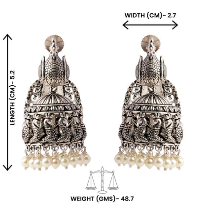 MorLekha- Silver Brass Oxidised Jhumka earrings