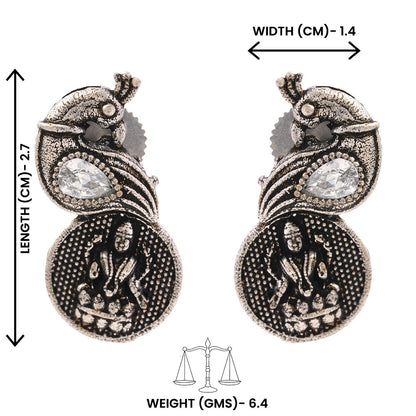 MayurShree- Silver Oxidised Motif Peacock Brass Stud Earrings