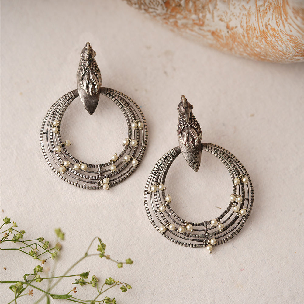 Rupantar- Silver Brass Oxidised dangler earrings