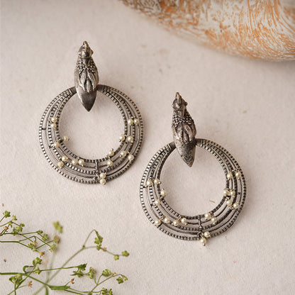 Rupantar- Silver Brass Oxidised dangler earrings