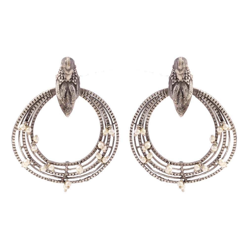 Rupantar- Silver Brass Oxidised dangler earrings