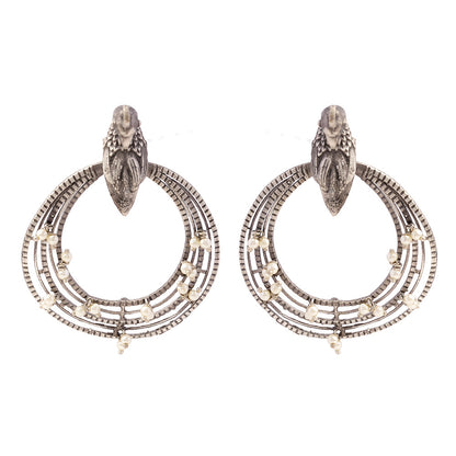 Rupantar- Silver Brass Oxidised dangler earrings