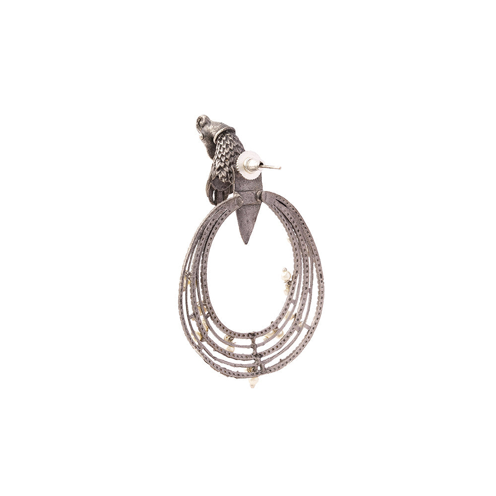Rupantar- Silver Brass Oxidised dangler earrings