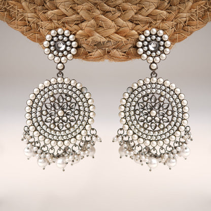 Mukta- Silver Brass Pearl dangler earrings