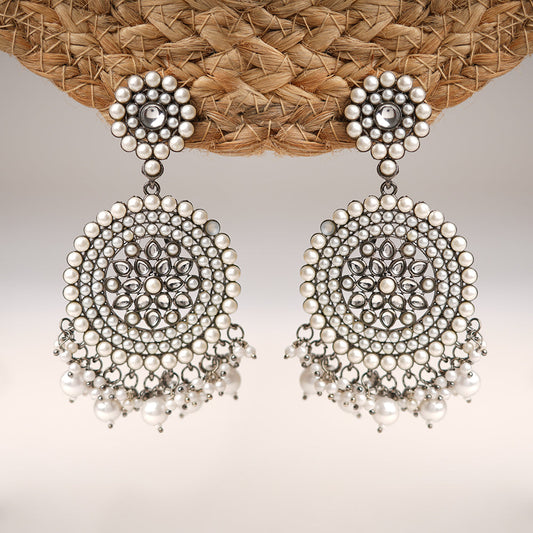 Mukta- Silver Brass Pearl dangler earrings