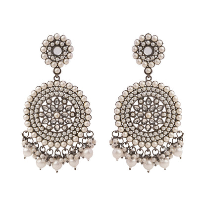 Mukta- Silver Brass Pearl dangler earrings
