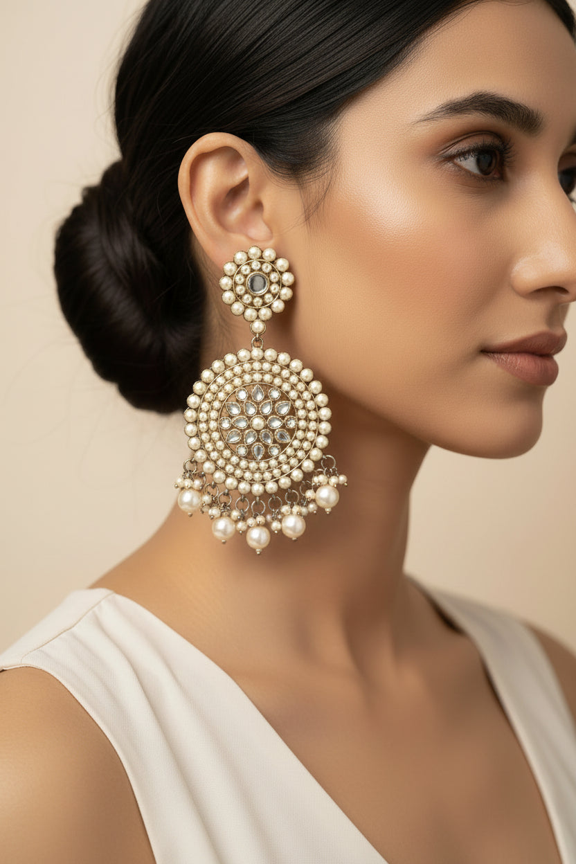 Mukta- Silver Brass Pearl dangler earrings