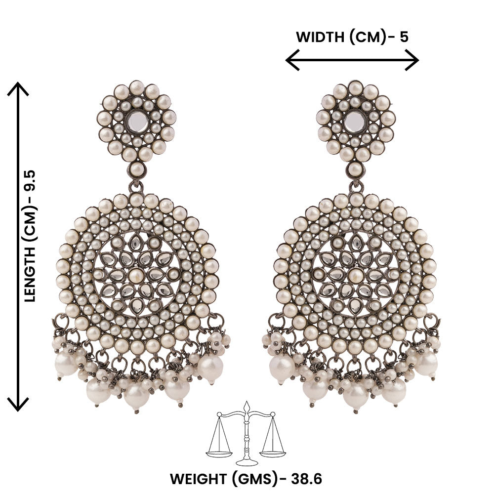 Mukta- Silver Brass Pearl dangler earrings
