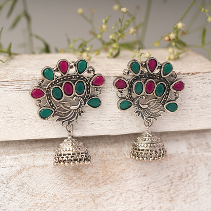 Ratnamor- Silver Brass Oxidised Jhumka earrings