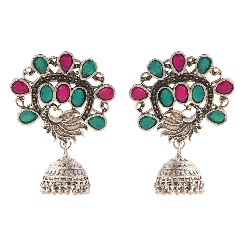 Ratnamor- Silver Brass Oxidised Jhumka earrings