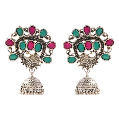 Ratnamor- Silver Brass Oxidised Jhumka earrings