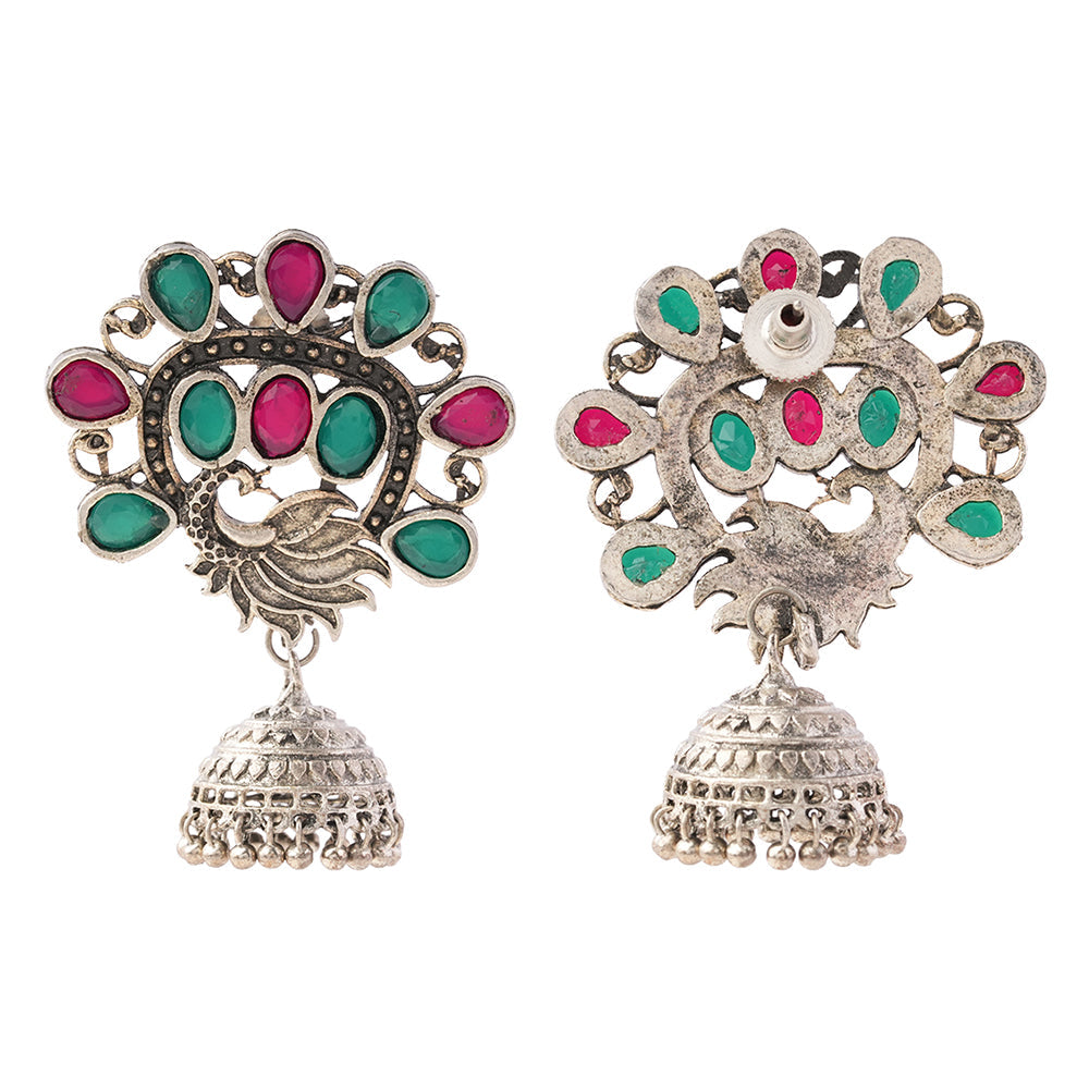 Ratnamor- Silver Brass Oxidised Jhumka earrings