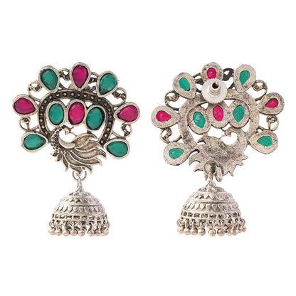 Ratnamor- Silver Brass Oxidised Jhumka earrings