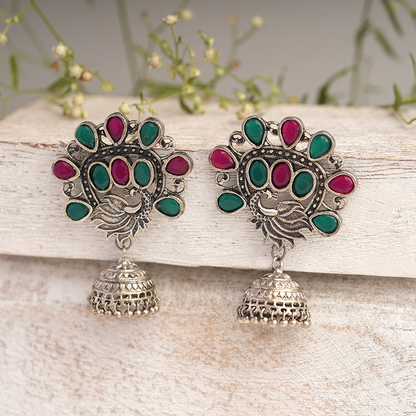 Ratnamor- Silver Brass Oxidised Jhumka earrings