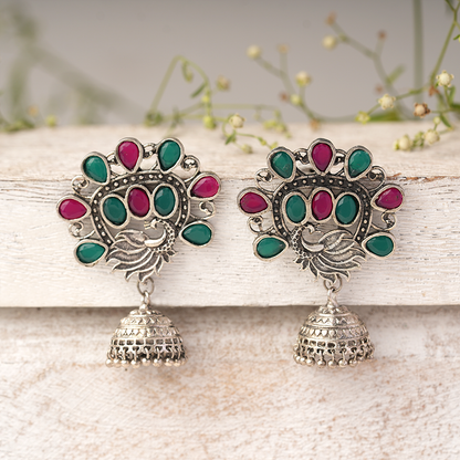 Ratnamor- Silver Brass Oxidised Jhumka earrings