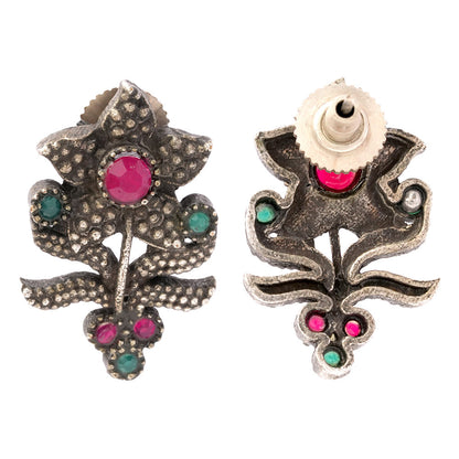 Pushp- Silver oxidised Stone-Studded stud earrings