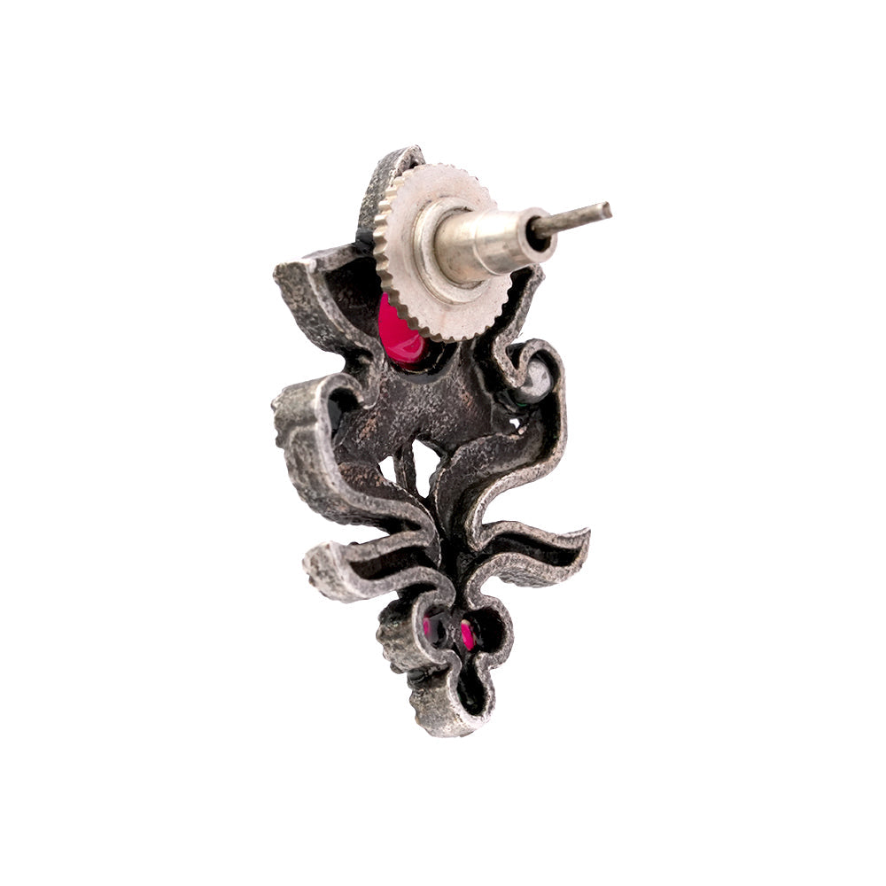 Pushp- Silver oxidised Stone-Studded stud earrings