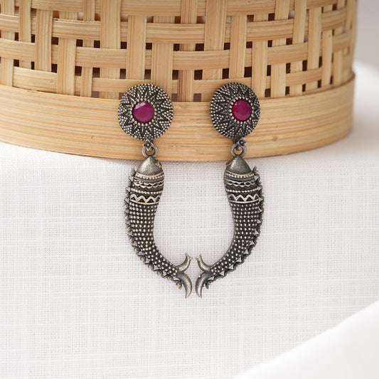 Meenakshi- Silver Brass Oxidised dangler earrings