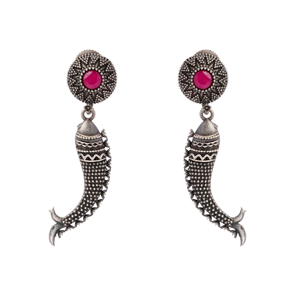 Meenakshi- Silver Brass Oxidised dangler earrings