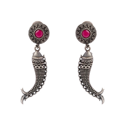 Meenakshi- Silver Brass Oxidised dangler earrings