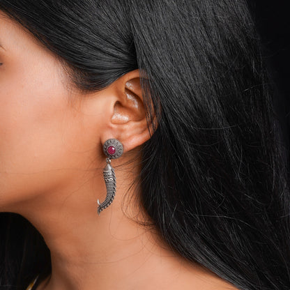 Meenakshi- Silver Brass Oxidised dangler earrings