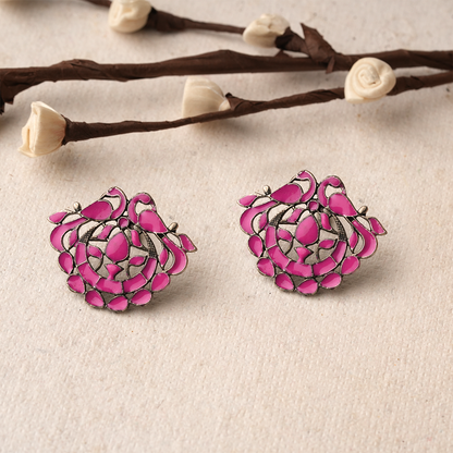 Gulzar- Silver Oxidised Stone-Studded studs