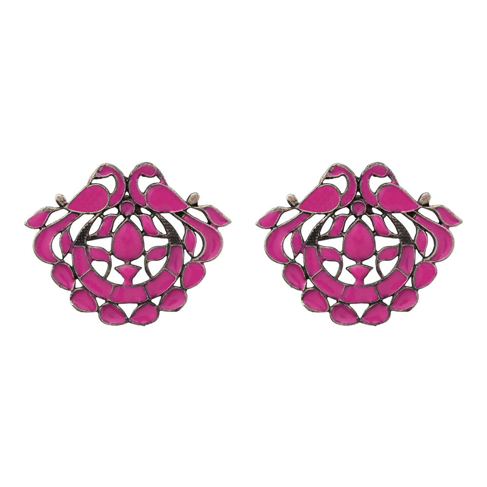 Gulzar- Silver Oxidised Stone-Studded studs