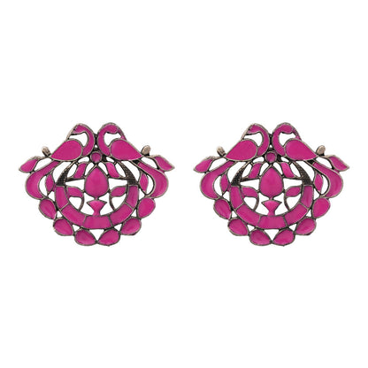 Gulzar- Silver Oxidised Stone-Studded studs