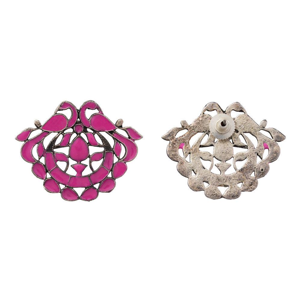 Gulzar- Silver Oxidised Stone-Studded studs