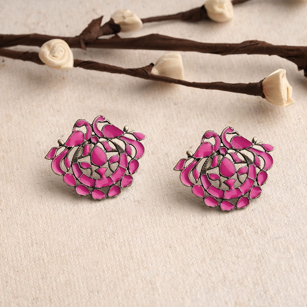 Gulzar- Silver Oxidised Stone-Studded studs