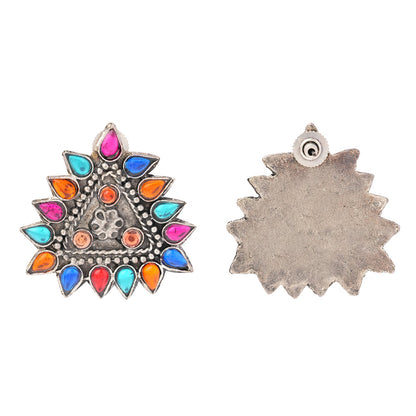Indrdhanush- Silver oxidised Stone-Studded stud earrings