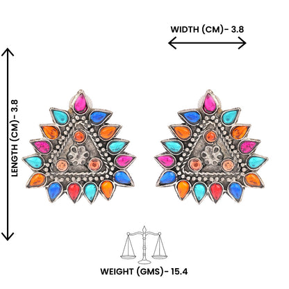 Indrdhanush- Silver oxidised Stone-Studded stud earrings