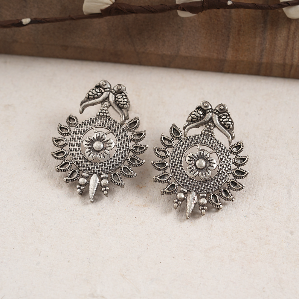 Udaan- Silver Brass Oxidised dangler earrings