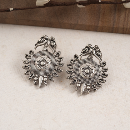 Udaan- Silver Brass Oxidised dangler earrings