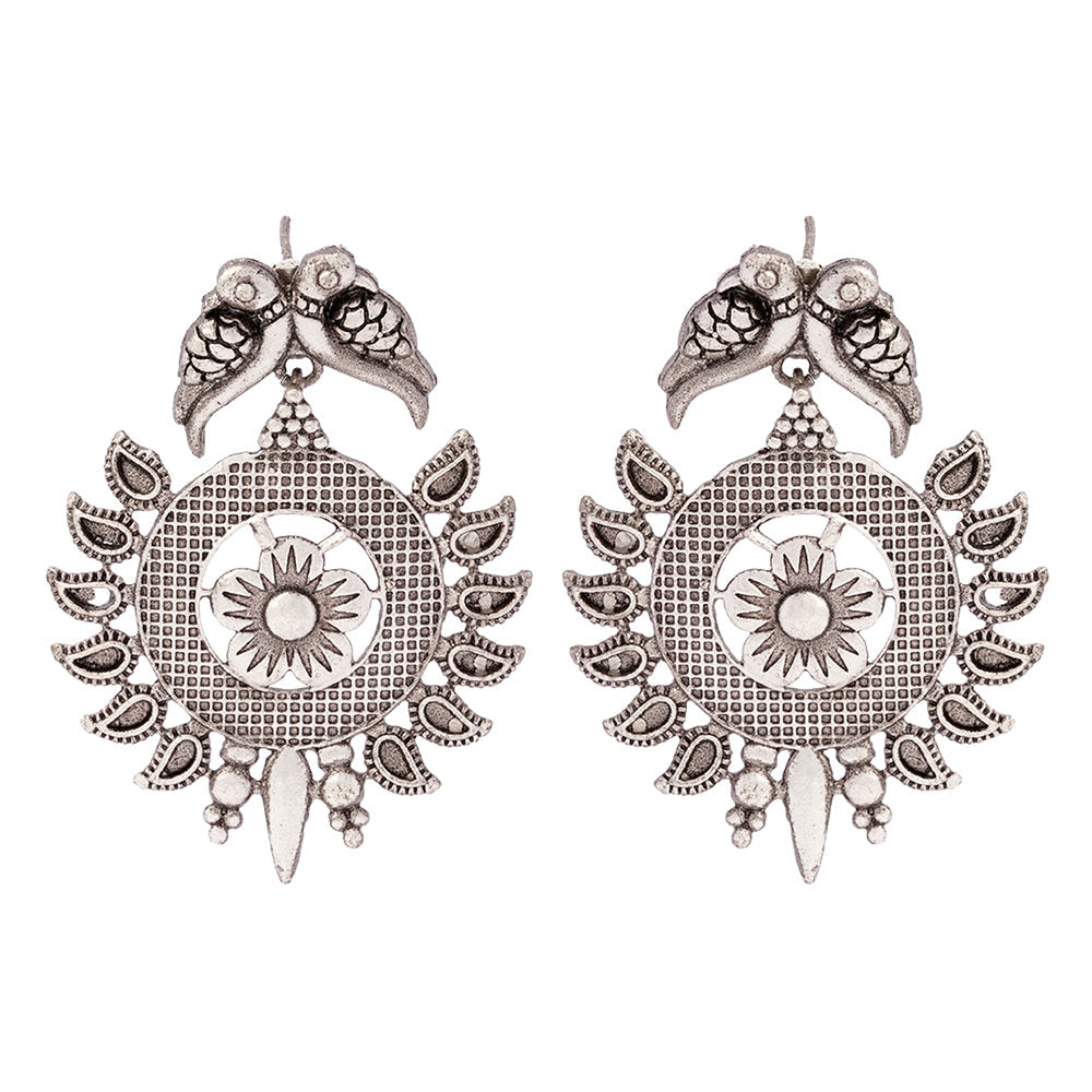 Udaan- Silver Brass Oxidised dangler earrings
